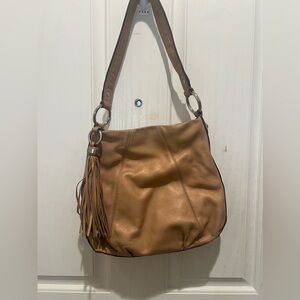 B. Makowsky Tan Leather Tassel purse